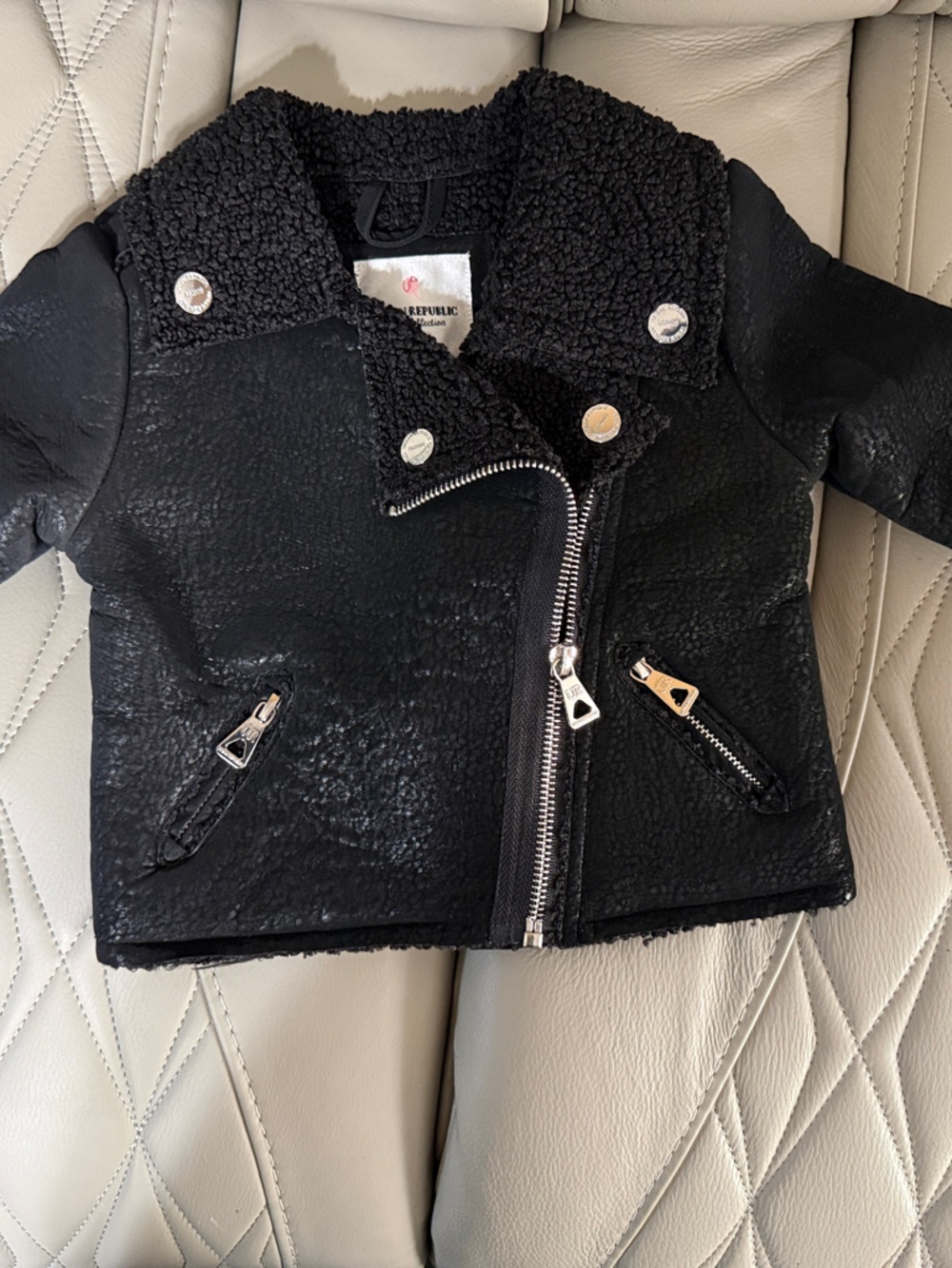 Urban Republic Black Faux Shearling Moto Jacket for Kids